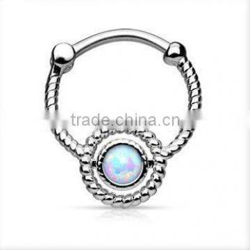 Faux Opal Flax 316L Surgical Steel Septum Clicker Nose Piercing Body Jewelry photo-4