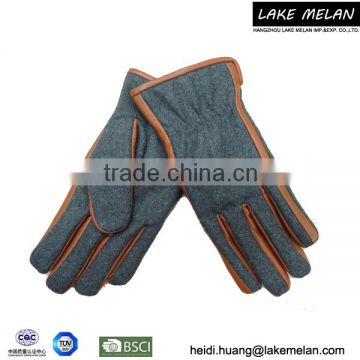 Men's Leather/Fabric Glove For AW 16 In Grey LMSL-006