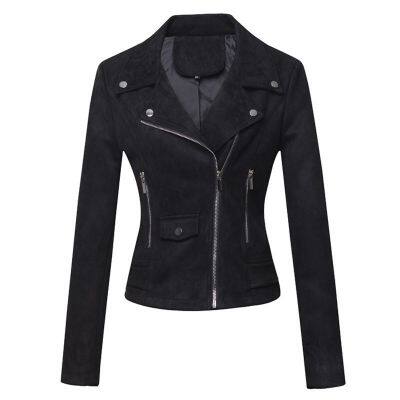 New European and American women's motorcycle jacket women's leather jacket short fit suede leather jacket women's
