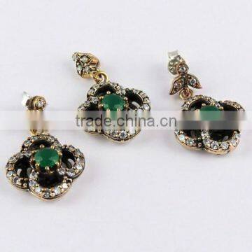 Stylish Precious Green Onyx & White CZ Jewellery Set, 925 Sterling Silver Jewellery, Handmade Silver Jewellery