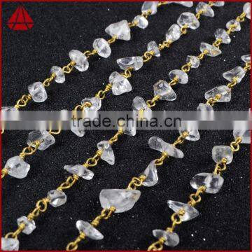 Silver & Gold Plated Clear Quartz Handmade Bead Wire Wrapped Rosary Chain Roll photo-6