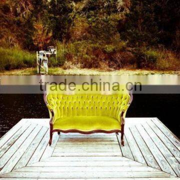 Luxury carving solid frame yellow velvet hotel sofa XW1028