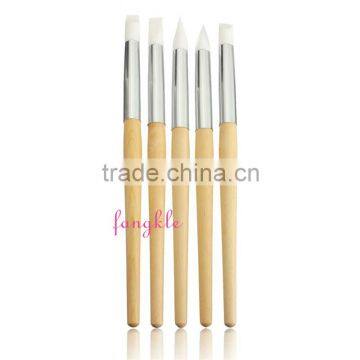 Good quality nail silicone tool 5pcs wooden handle nail brush silicone