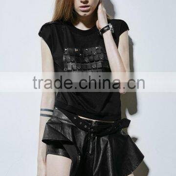 PT-080 PUNK Instock Cortex Rivet Sublimation Knit Female Black Short T-shirt photo-6