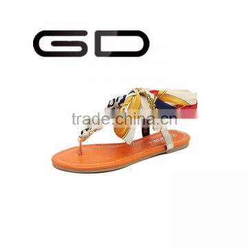 GDSHOE latest deisgn summer beach shoes silk flat sandals cheap flat sandals for wholesale