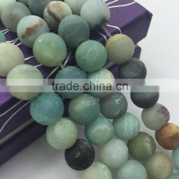 2.0mm Large Hole Hot Selling Round Colorful Matte Amazonite Gemstone Loose Beads Approximate 15.5 Inch