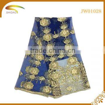 latest Italy french gold decorative embroidery 3D patterned chiffon silk fabric market in USA