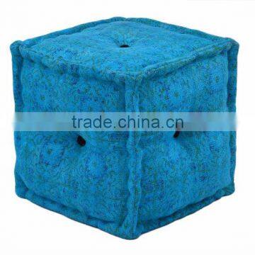 Natural Furnish Blue Cotton Printed Pouf & Ottomans