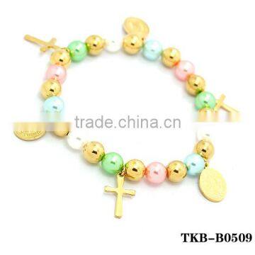 Mexican Rosary Bracelet Beads Stainless Gold Stainless Steel Bracelet Rosaries Catholic Colorful Bracelet for Baby Children