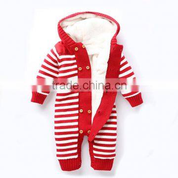 baby boy girl red striped rompers baby long sleeve hooded rompers for winter