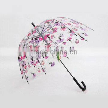 Durable cheap transparent folding umbrella with cute photo printing