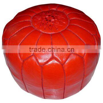 Handcrafted Red Moroccan Leather Pouf