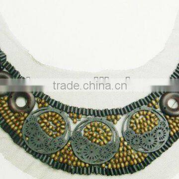 Wooden beaded accessories embroidery neckline, blouse neck designs