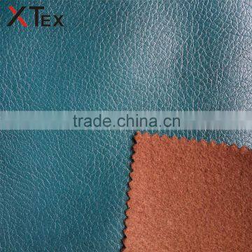 15%PU 85% polyester printed and embossed blue upholstery pu leather fabric for sofa bed