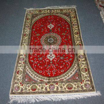 Persian prayer rug crimson handmade silk carpets