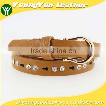 Women's Fashion pu Leather Shiny Rhinestone Belt With Shiny Gold Buckles in Yiwu