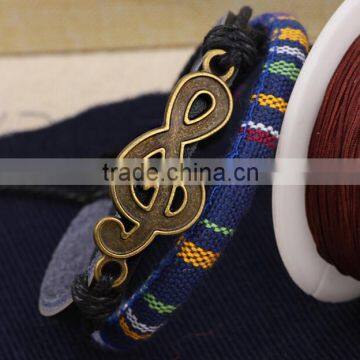 2016 Fashion Leather And Cloth Fabric Wrap Bracelet Wholesale photo-3