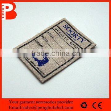 fashion garment print label with recycled polyester cotton satin material