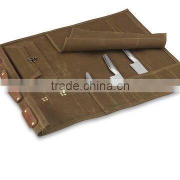 custom high quality waxed canvas leather knife roll bag