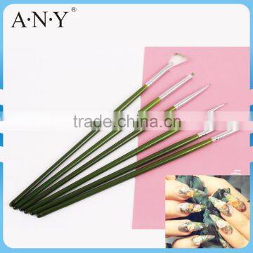 ANY Nail Art Beauty Design Using Green Wood Handle 6PCS Wood Nail Brush Tool Set