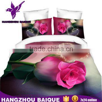 China Wholesaler Pink Rose 3D Bed Covers with Bedsheet Pillowcases