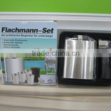 7oz hip flask set with 4pcs cup in leather bag and large funnel in gift paper box