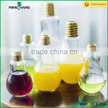 300ml lamp bulb juice glass bottle ,beverage glass bottle with cap