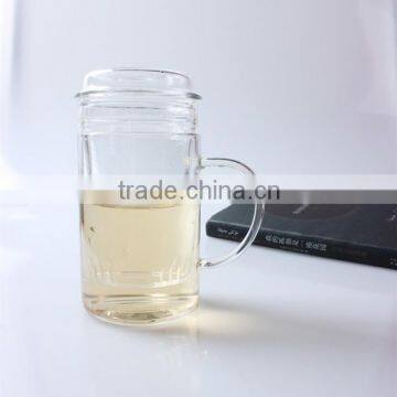 2015 China Hot Sale 300ML Hand-made Office Use Glass Cup With Filter And Lid