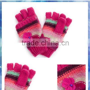 100% acrylic young girls felt flower capped knitted gloves mittens