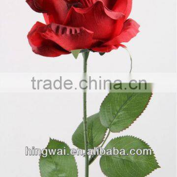 72cm Artificial Flower Single Rose Spray with11 Printed Leaves