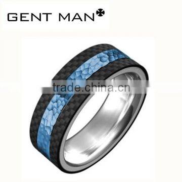 316L Stainless Steel Wedding Band & Blue Carbon Fiber Rings for men