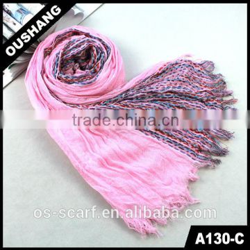 A130-C Spring Polyester woollen jacquard 100%acrylic jacquard scarf with tassels