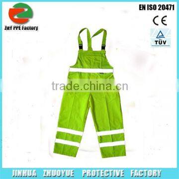 High Visibility 100% Polyester green red suit Reflective Safety suspender trousers