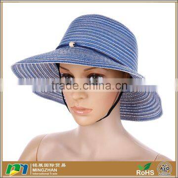 Women's wide brim braided sun panama straw hat with wind lanyard