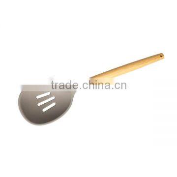 CK004 silicone slotted spoon with nylon inside+bamboo handle