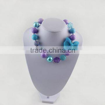 blue and purple big rhinestone plastic toddlers bead necklace