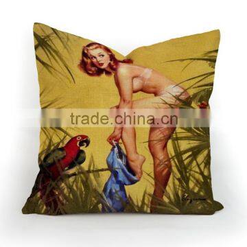 "Modern Lady" Style Printed Weave Pillow Cover For Cafe/Bar Decorative photo-4