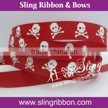 Wholesale Halloween Custom 5/8" Skull Foil Printed Grosgrain Ribbon