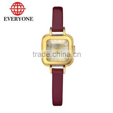 Korea square genuine leather quartz watreproof fashion lady watch