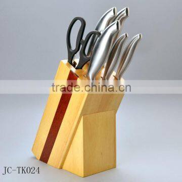 Fancy Chinese kitchen knife scissor set with a luxury wooden block