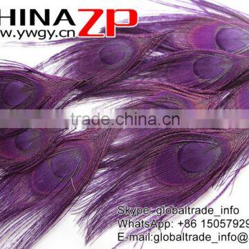 ZPDECOR Factory Bulk Sale Best Selling Dyed Eggplant Trimmed Short Peacock Feathers for DIY photo-4