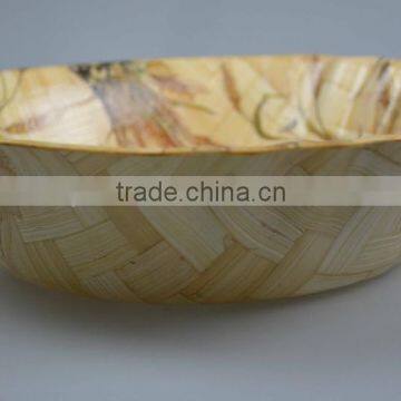 Retail No Normal Anomaly Triangle Color Painting Picture Handmade Bamboo Woven Wooden Salad Bowl Kitchen Tools photo-6