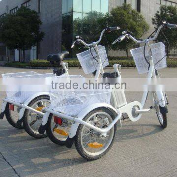 green electric trike scooter with basket for older