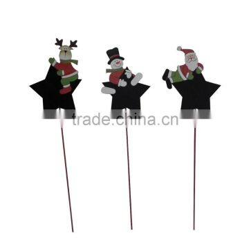 Christmas Wooden stars shape blackboard Stick with snowman/elk/santa onament cheap XMAS garden decoration stick