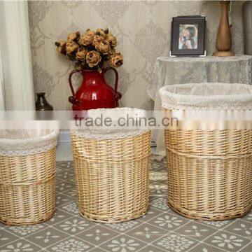 natural wood chip laundry hamper, home laundry hamper, storage hamper basket with wicker material and liner