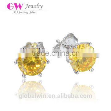 Yellow Zircon Round Shaped Fashon Women Stud Jewelry Earring