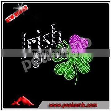 Irish Girl Shamrick Clover Rhinestone Heat Transfer