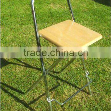 Chrome Tubular Steel Bar Stool/teak seat