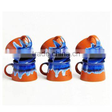 Blue And Terracotta Oblique Teamugs- Set Of 6Pcs