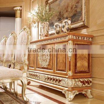 Luxury Gold Painted Decorative Side Cabinet, Dining Room Wooden Sideboard, Antique Carved Wooden Buffet photo-2